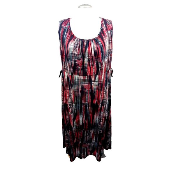 Womens Madras Plaid Midi Dress Plus Size 1X Red Black Sleeveless Empire Waist - Picture 1 of 4